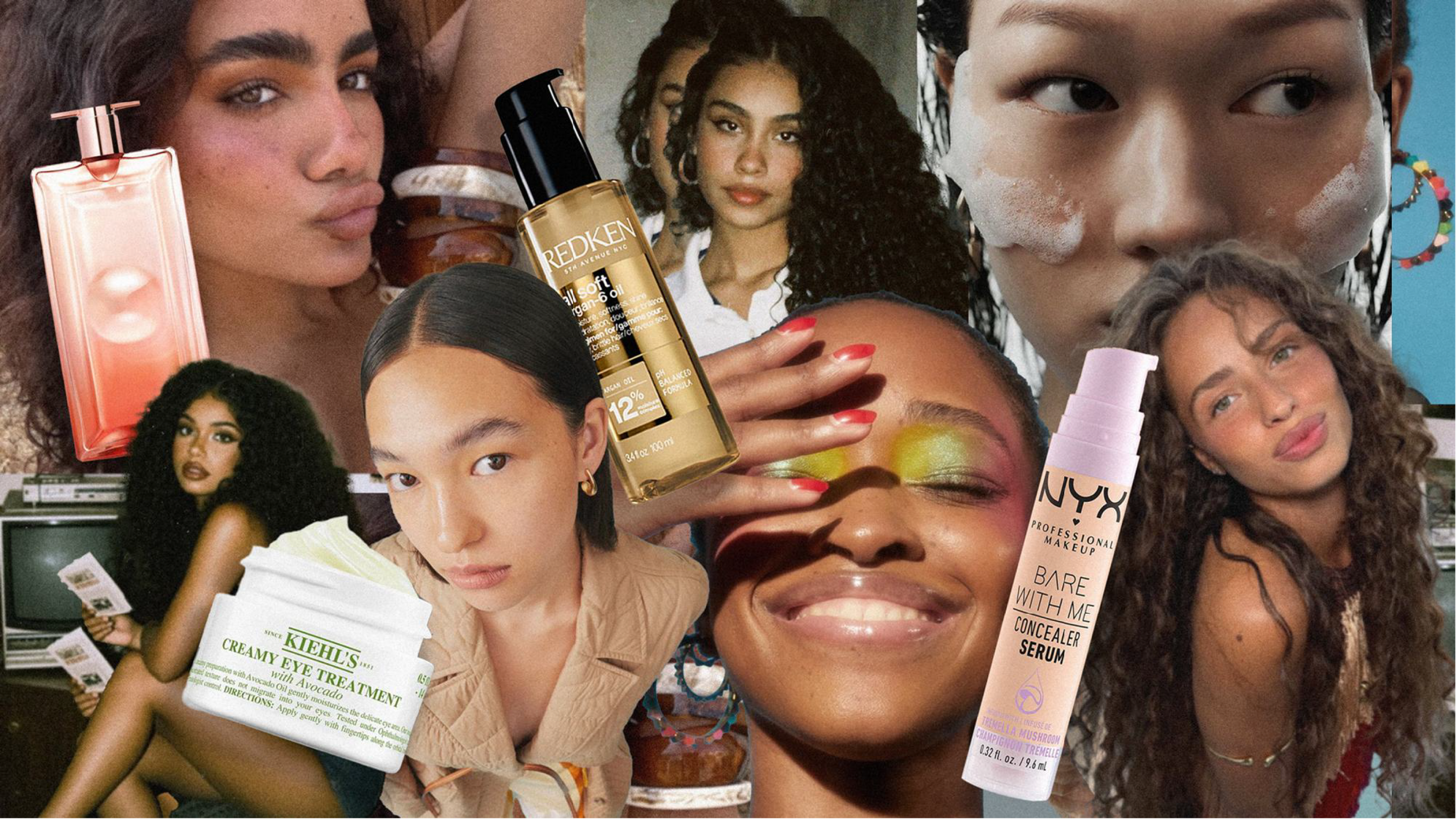 A collage of L'Oréal beauty creators and products